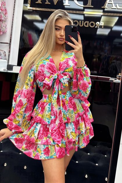 KOMPLET TOP + SPÓDNICZKO-SPODENKI LA DIVA MULTICOLOR