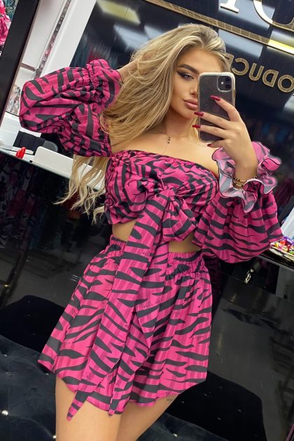 KOMPLET TOP + SPODENKI LA DIVA RÓŻOWO-CZARNY PREMIUM