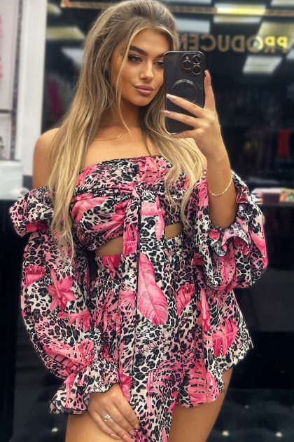 KOMPLET TOP + SPODENKI LA DIVA PANTERKOWO-RÓŻOWY PREMIUM