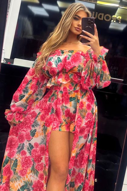 KOMPLET Z TRENEM LA DIVA W KWIATY PREMIUM