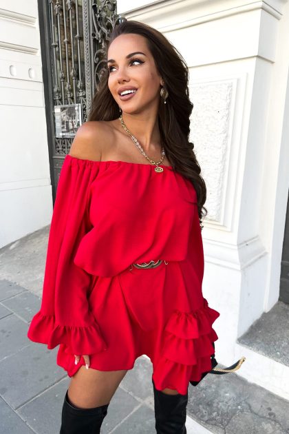 SUKIENKA Z PASKIEM LA DIVA CZERWONA