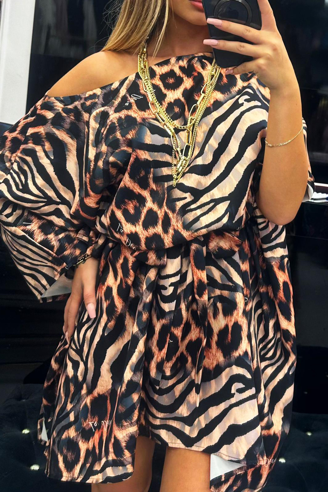 SUKIENKA KIMONO LA DIVA PANTERKOWO-ZEBROWY - obrazek 2