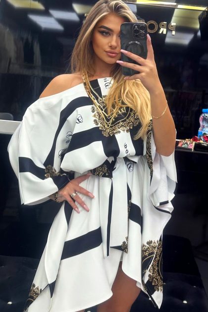 SUKIENKA KIMONO LA DIVA BIAŁO-CZARNA