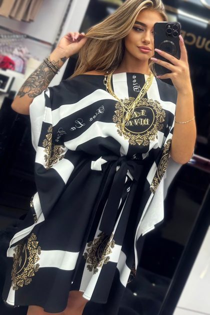 SUKIENKA KIMONO LA DIVA CZARNO-BIAŁA
