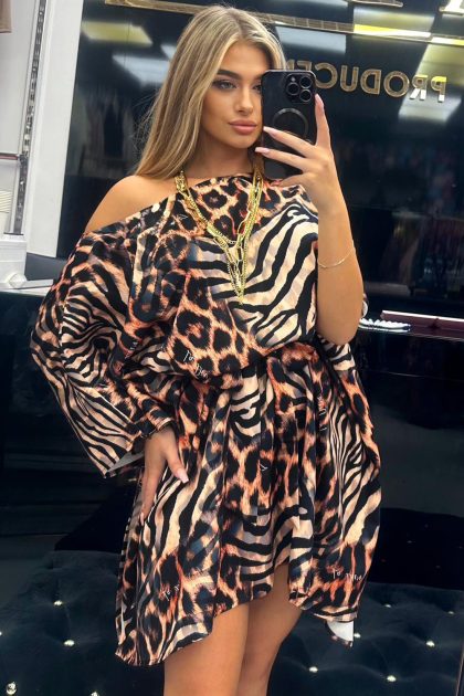 SUKIENKA KIMONO LA DIVA PANTERKOWO-ZEBROWY