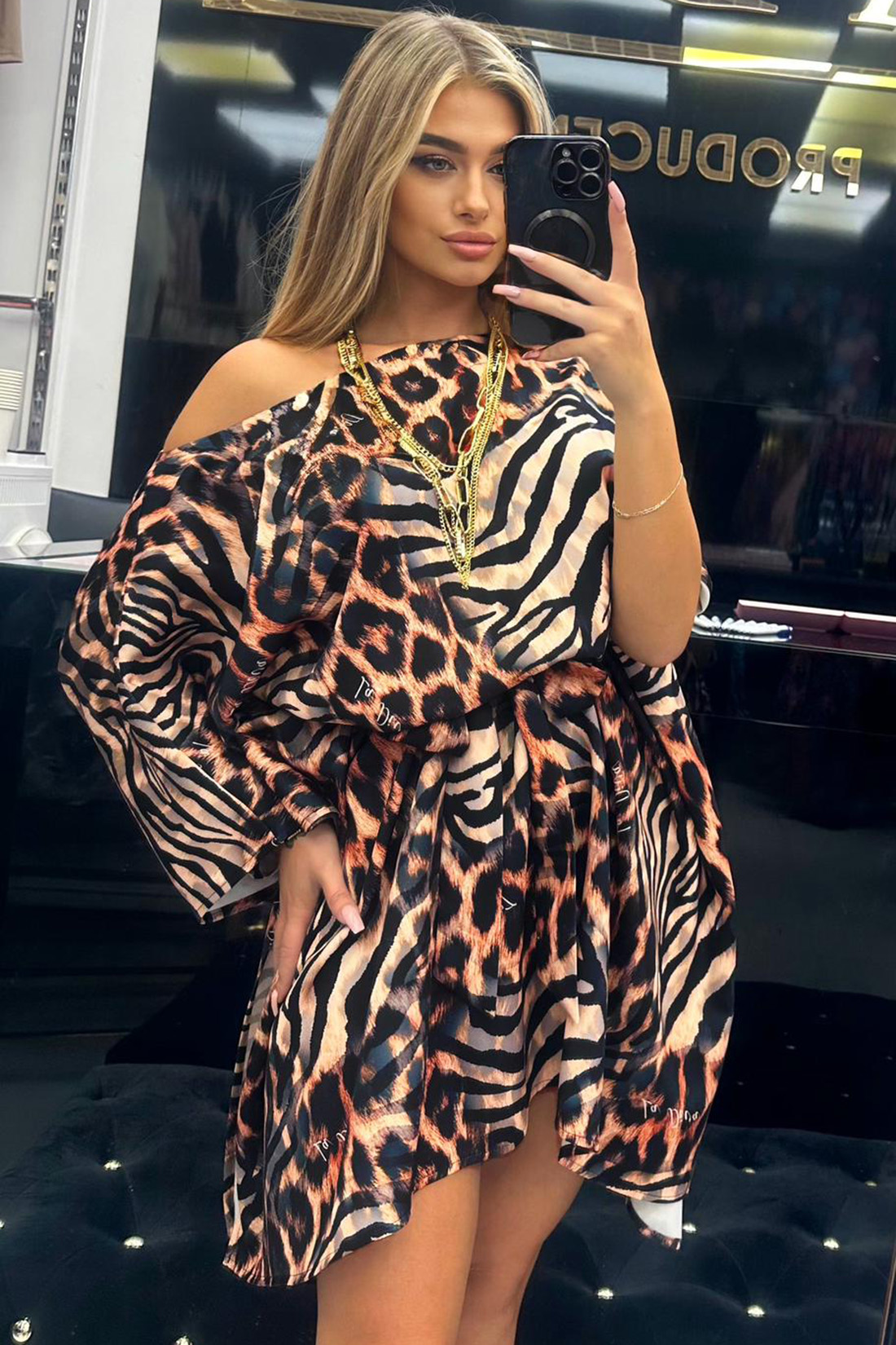 SUKIENKA KIMONO LA DIVA PANTERKOWO-ZEBROWY