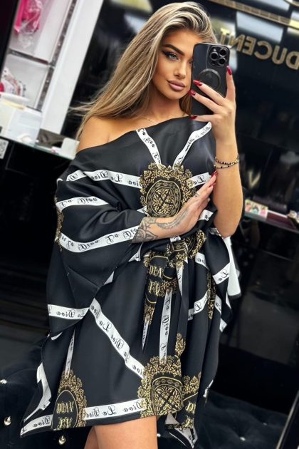 SUKIENKA KIMONO LA DIVA PRINT CZARNY