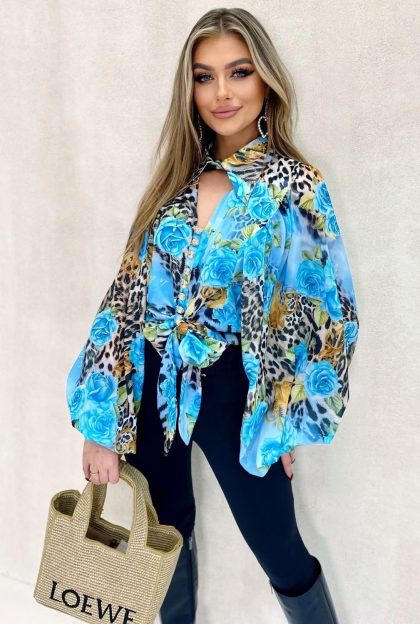 KOSZULA Z SZYFONU KOŁNIERZYK BLUE