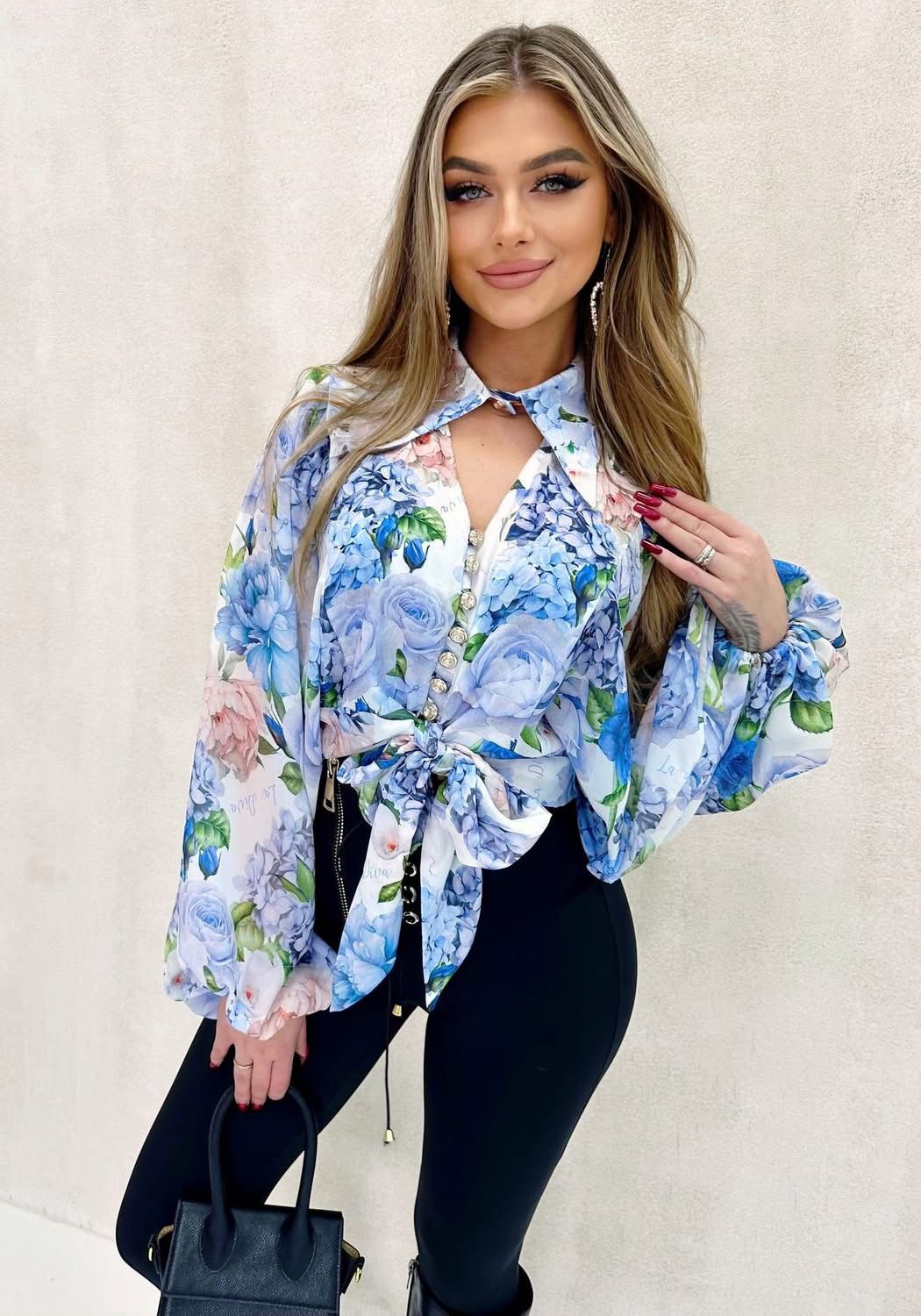 KOSZULA Z SZYFONU KOŁNIERZYK FIOLET - obrazek 2