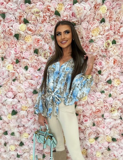 KOSZULA SZYFONOWA BŁĘKITNE KWIATY