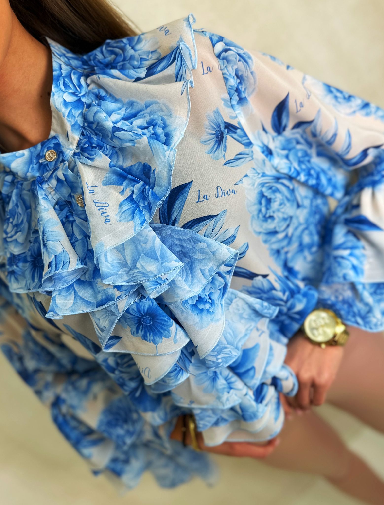 KOSZULA Z ŻABOTEM – NIEBIESKI KWIAT - obrazek 2