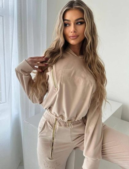 FAME ICON – DRES WELUR ZIP – BEŻ