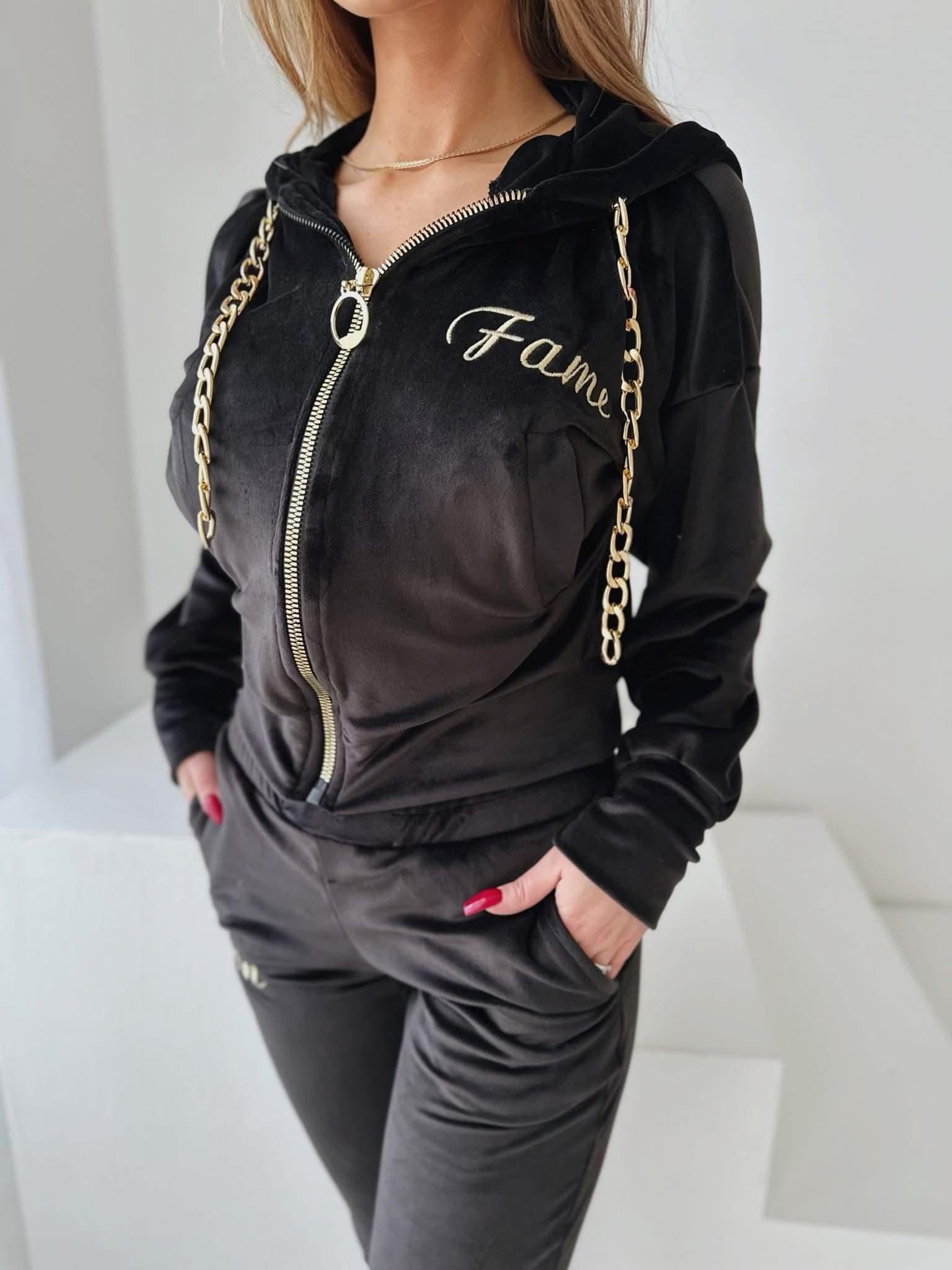 FAME ICON – DRES WELUR ŁAŃCUCH – BLACK - obrazek 2