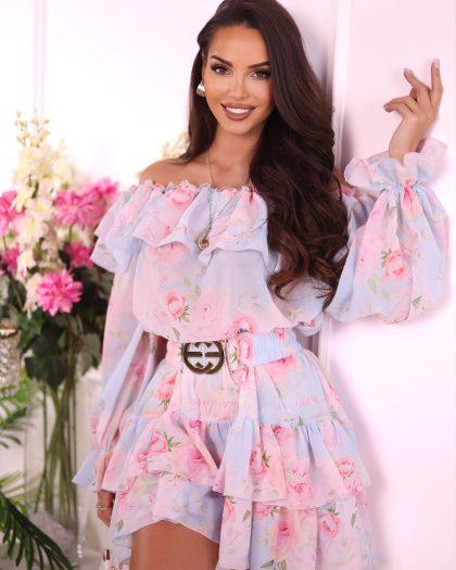 SUKIENKA Z PASKIEM SZYFON – blue print