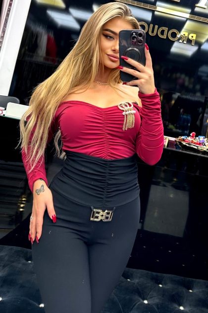 SPODNIE DZWONY Z BB LA DIVA CZARNE PRĄŻEK